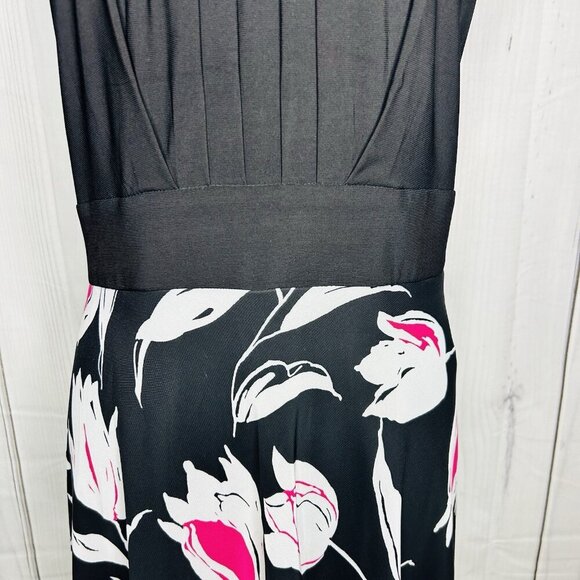 52seven Black Floral Maxi Halter Dress Sz 14 Keyhole Back Sleeveless Stretch - Picture 4 of 12
